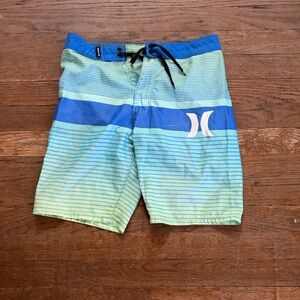 Hurley Boys Blue and Aqua Striped Swim Trunks